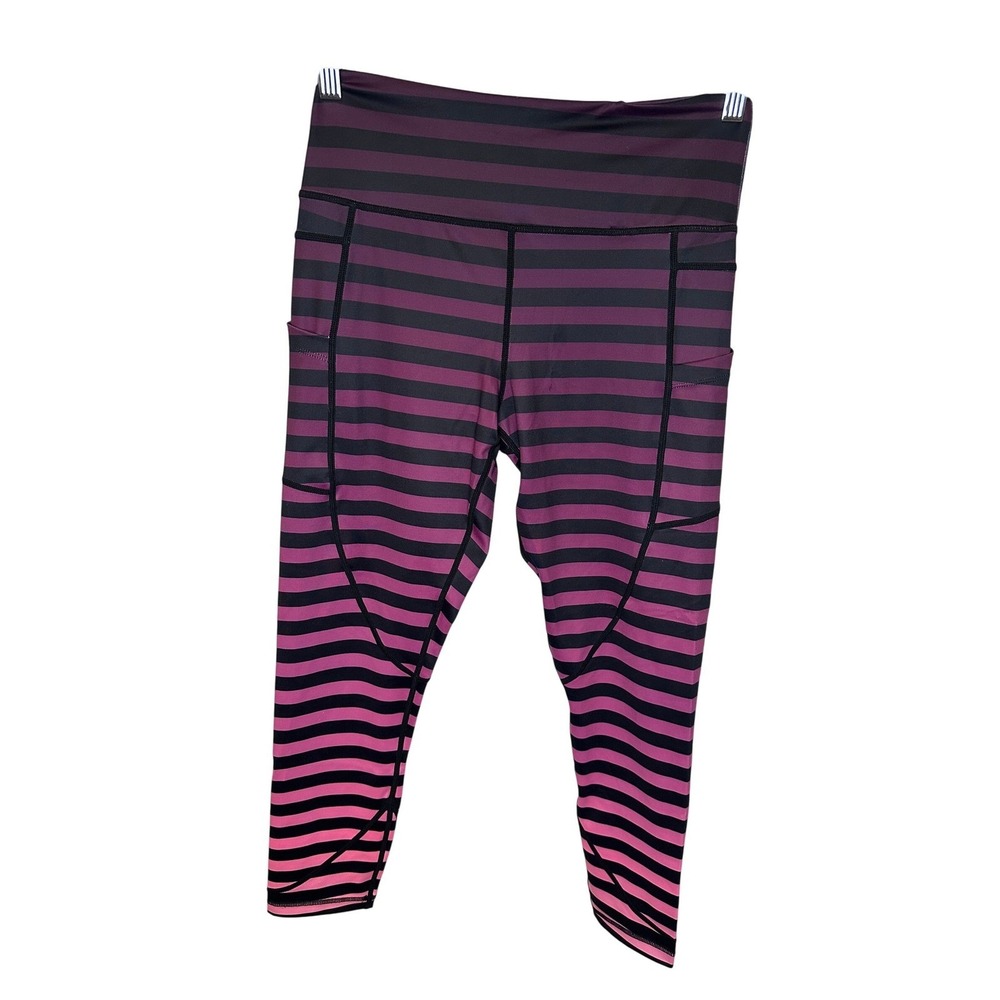 Zyia Active Black Pink‎ Gradient Stripe Capri Leggings Pockets Athleisure